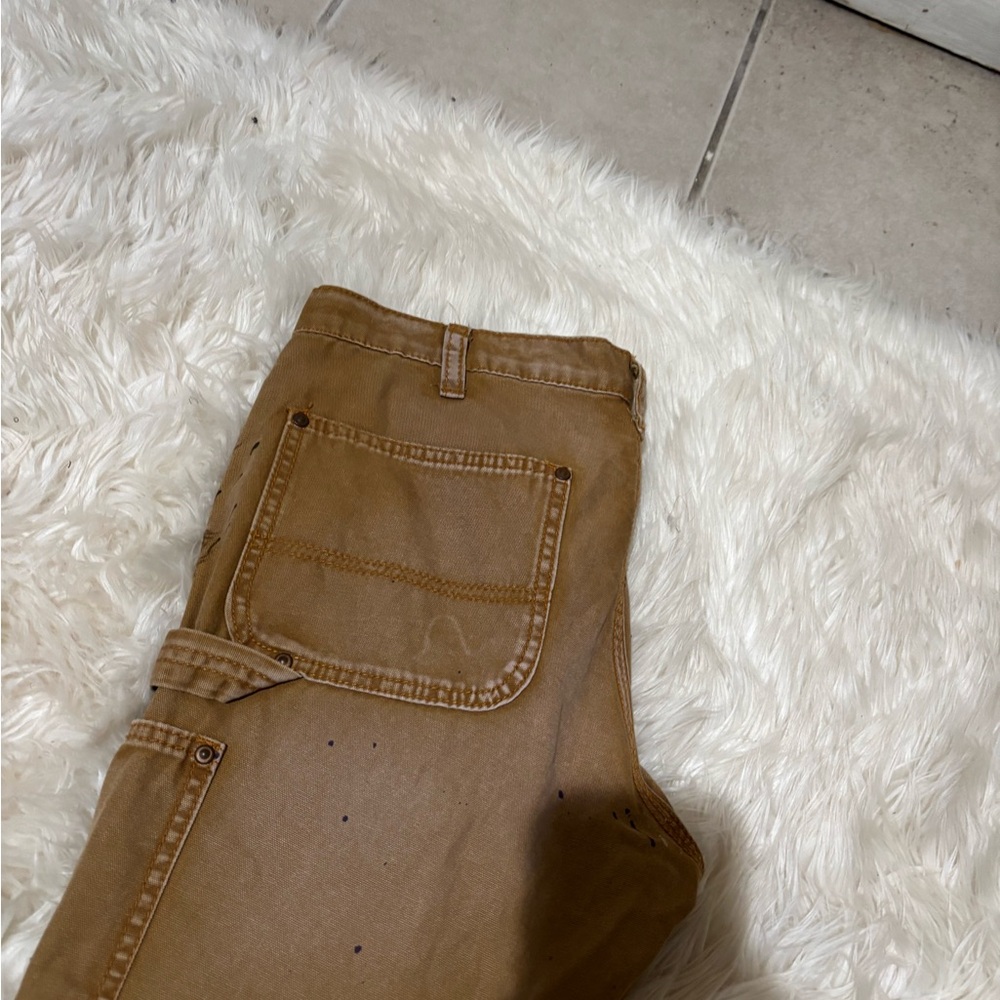 Brown Patchwork Pants With Paint Splatter - image 7